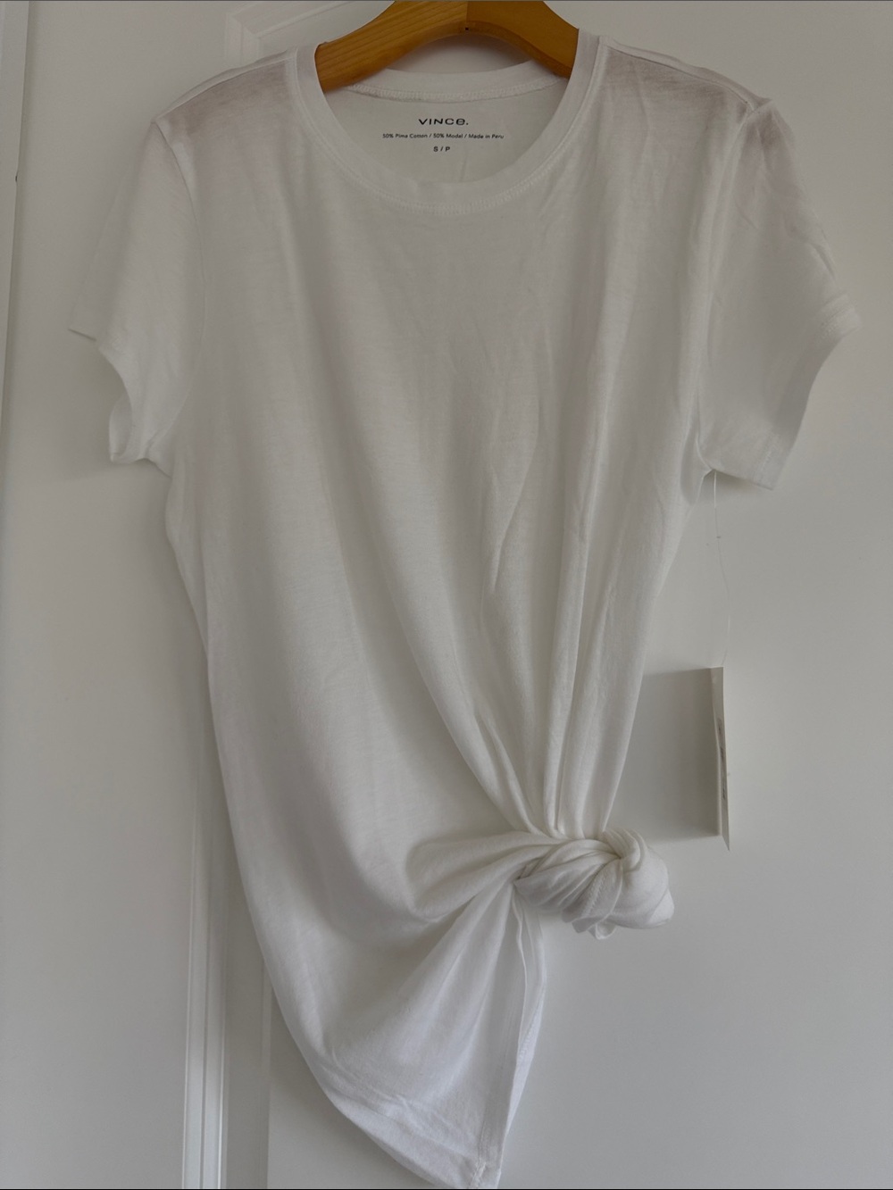 Vince White Short-Sleeve longer length Tee Pima cotton-modal S NWT